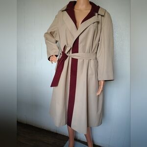Etienne Aigner Beige and Burgundy Reversible Trench Coat Size 10 P
